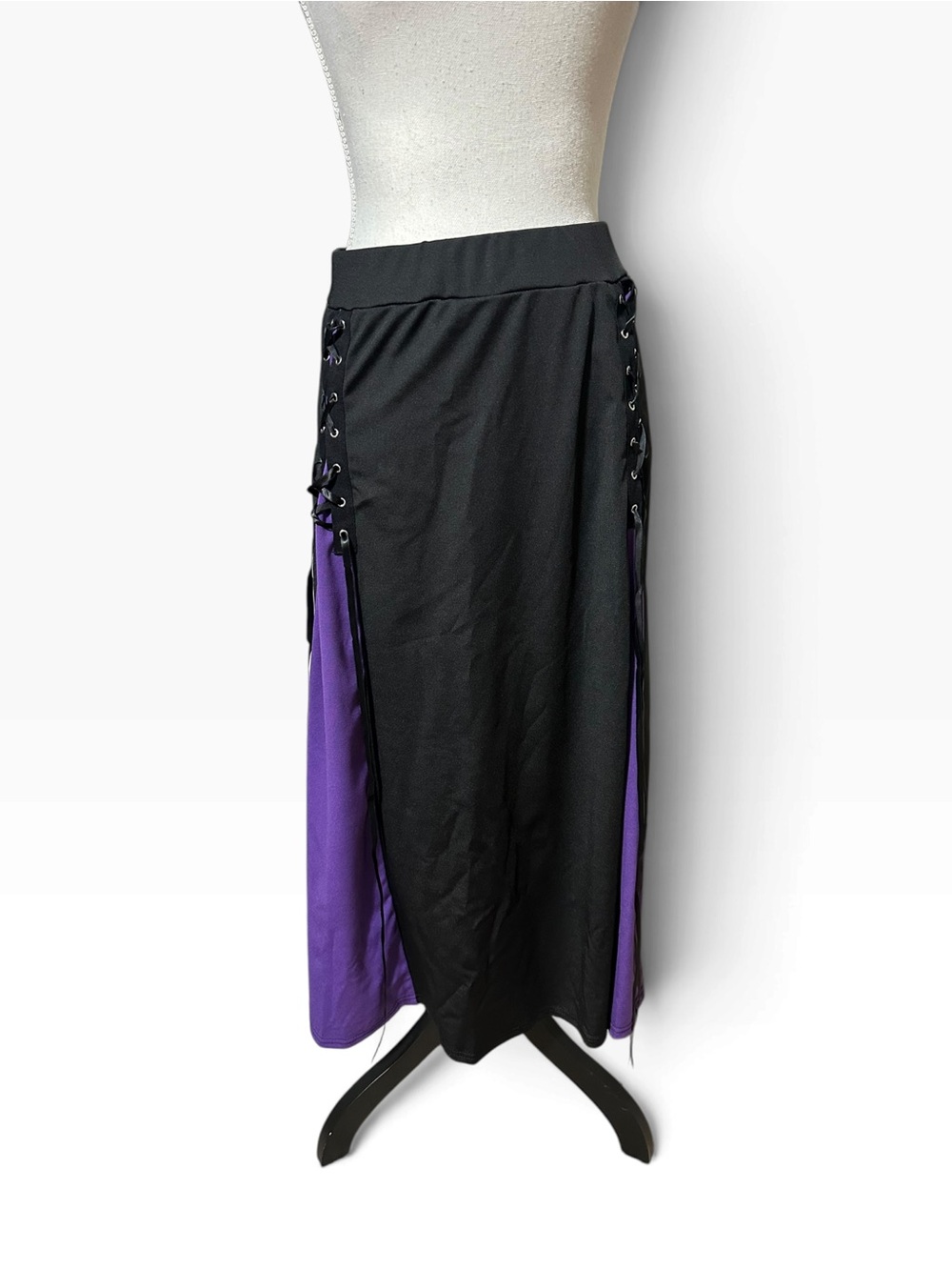 Black and Purple Lace-Up Panel Maxi Skirt